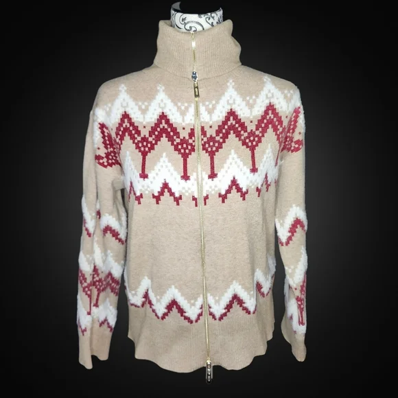 CYNTHIA ROWLEY Patterned Zip Up Sweater - Small - Picture 2 of 8